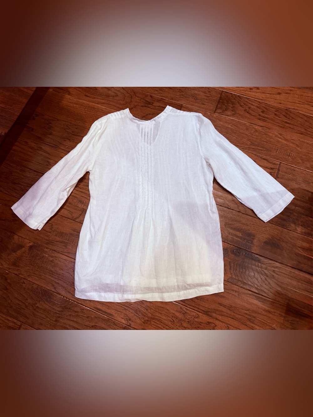 Charter Club Luxury 100% Linen White Pintuck Tunic Blouse Size L Coastal - Picture 8 of 10